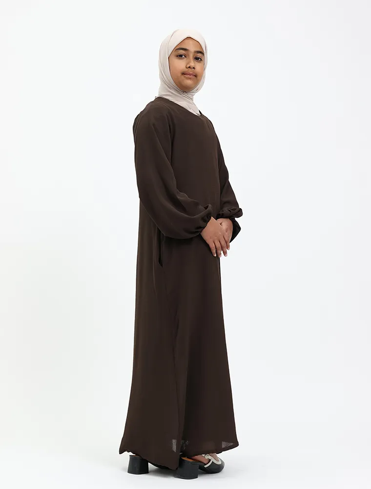 Brown Linen Feel Essential Girls Abaya